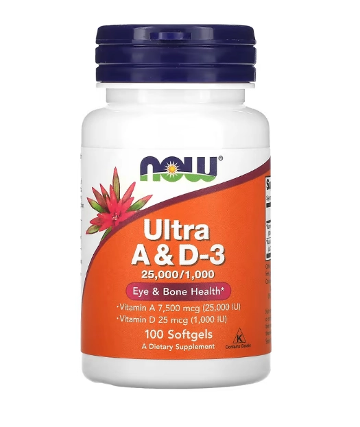 Vitamina Ultra A e D3, 100 cápsulas, Now
