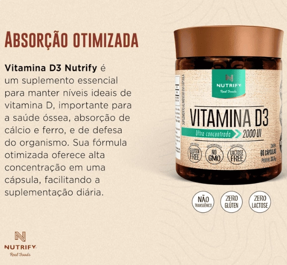 Vitamina D3 2000UI, 60 Cápsulas, Nutrify