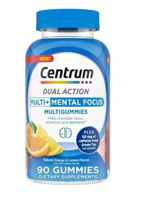 Centrum Dual Action, Para Foco E Energia, 90 Gomas Sabor Laranja Natural e Limão