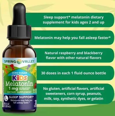 Melatonina Kids 1mg, Sabor framboesa 30ml, Spring Valley