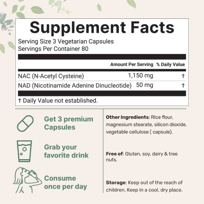 NAC com NAD+ 1200 mg, 240 Cápsulas, Micro Ingredients 