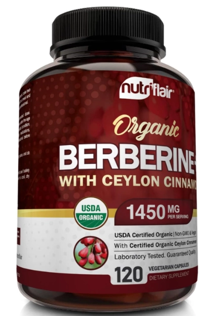 Berberina Orgânica com Canela do Ceilão 1450mg,  120 Cápsulas,  NutriFlair