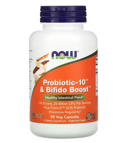 Probiótico-10 e Bifido Boost, 25 bilhões, 90 cápsulas, Now