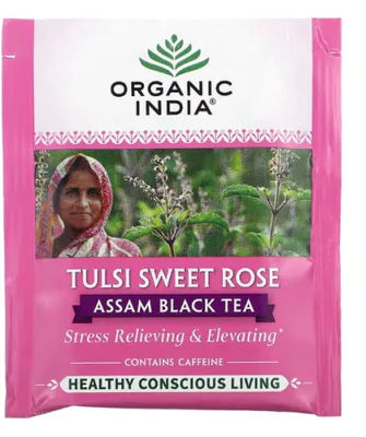 Chá Tulsi, Chá Preto Assam, Rosa Doce, 18 Saquinhos, Organic India
