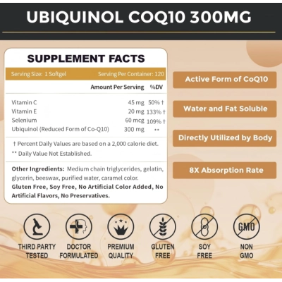 Ubiquinol CoQ10, Poderoso Antioxidante 4 em 1, mg opçoes, 120 Softgels, Zebora