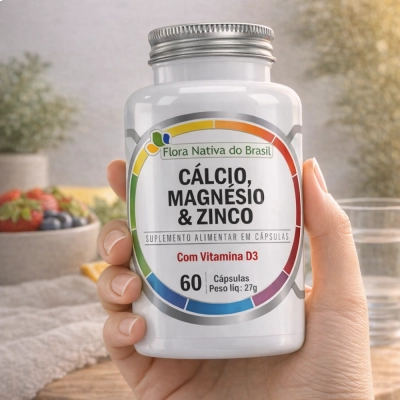 Cálcio, Magnésio, Zinco e D3, 60 Cápsulas - Flora Nativa Do Brasil 