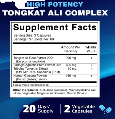 Tongkat Ali Extrato 900mg, Com Extrato de Fadogia Agrestis, Tribulus 95% e Panax Ginseng, Vitamatic, com 180 capsulas