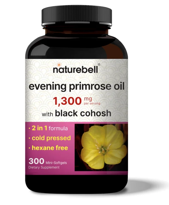 Óleo de Prímula com Black Cohosh, Evening Primrose 1300mg, 300 Minicápsulas, NatureBell