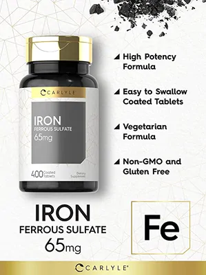 Ferro, 65mg, 400 Comprimidos de  Alta potência, Carlyle