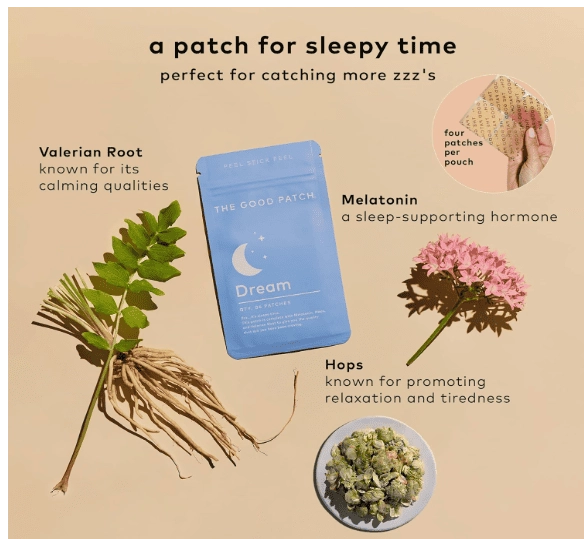 Sleep Support Dream, Adesivo para Sono, com Melatonina, Lúpulo e Raiz de Valeriana, 4 Adesivos, Good Patch Plant