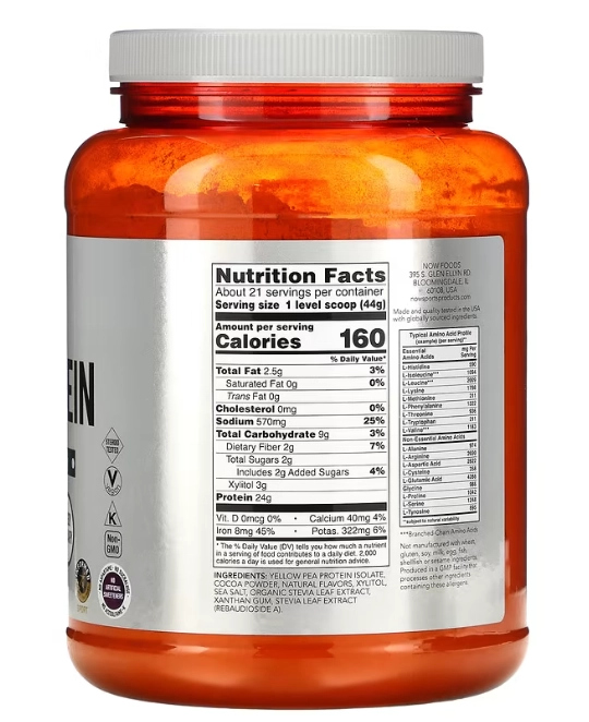 Pea Protein, Proteína de Ervilha, 907g Sabor Chocolate Cremoso, Now