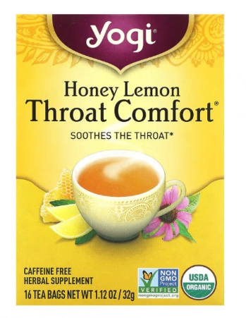 Chá Conforto na Garganta, Mel com Limão, Sem Cafeína, 16 Saquinhos, 32g, Yogi