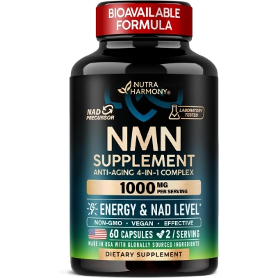Complexo NMN 4 em 1 Anti-Aging, 1000mg, 60 Cápsulas, Nutra Harmony