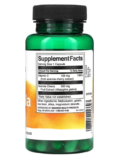 Acerola 500mg, 60 Cápsulas, Swanson