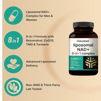 Liposomal NAD+ 8 em 1 Complex, 2000mg, 120 Cápsulas, NatureBell