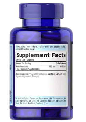 Ácido Pantotênico, 550mg, 100 Cápsulas, Puritan's Pride