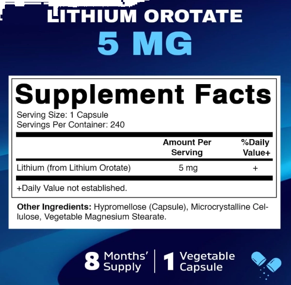 Lithium Orotate 5mg, 240 Cápsulas, Vitamatic
