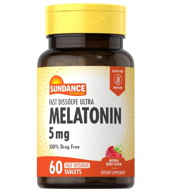 Melatonina 5mg, 60 comprimidos Fast Dissolve, Sabor Natural de Frutas, Sundance