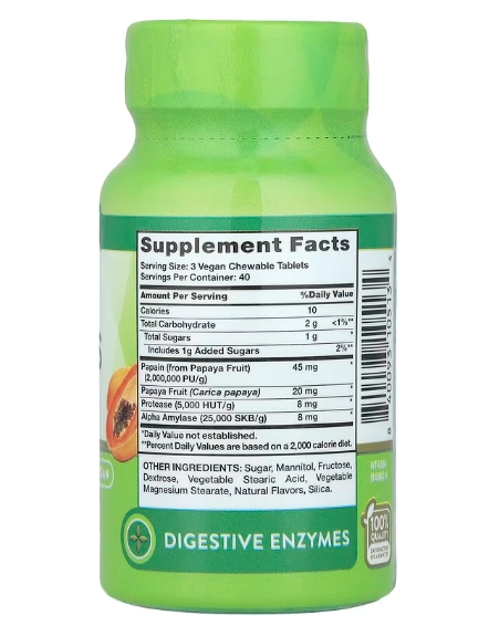 Papaya Enzymes, Enzimas de Mamão, 120 Comprimidos Mastigáveis Sabor Tropical Natural, Nature's Truth