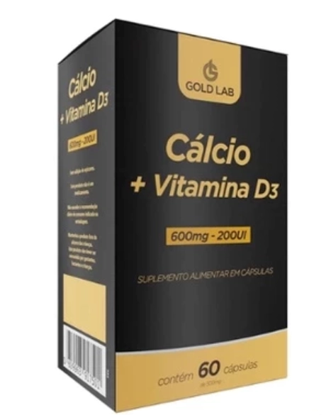 Cálcio 600mg + Vitamina D3 200UI, 60 Cápsulas, Gold Lab