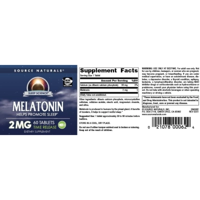Melatonina 2mg, 60 Comprimidos, Source Naturals