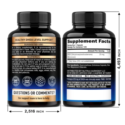 DHEA 25mg, Equilíbrio Hormonal e Níveis de Energia, 120 Cápsulas, Nutra Harmony