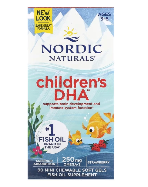 DHA infantil, 90 mini Cápsulas Mastigáveis Sabor Morango, Nordic Naturals