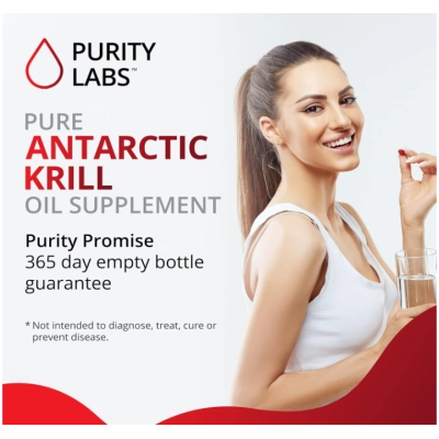 Óleo de Krill Antártico Puro 1000mg, com Astaxantina, Ômega  e Fosfolipídios, 60 Cápsulas, Purity Labs