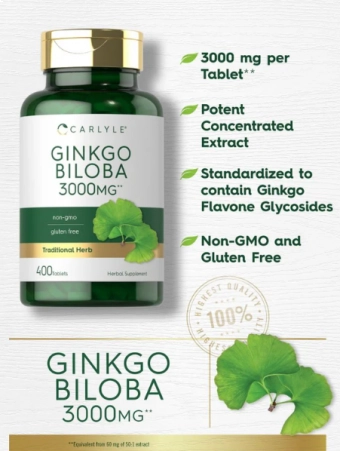 Ginkgo Biloba, 3000mg, 400 Comprimidos, Carlyle