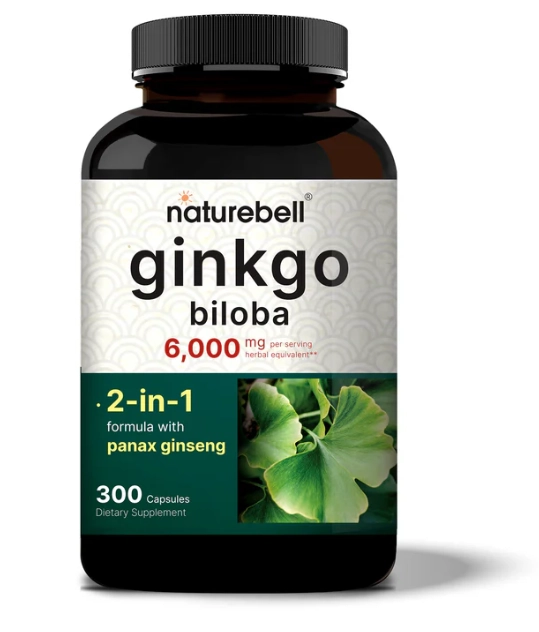 Ginkgo Biloba com Panax Ginseng, 6000mg, 300 cápsulas, Naturebell