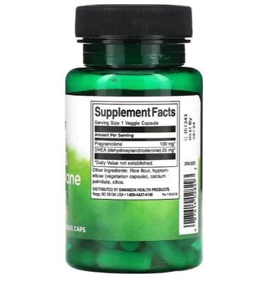 DHEA 25mg e Pregnenolone 100mg, 60 cápsulas, Swanson