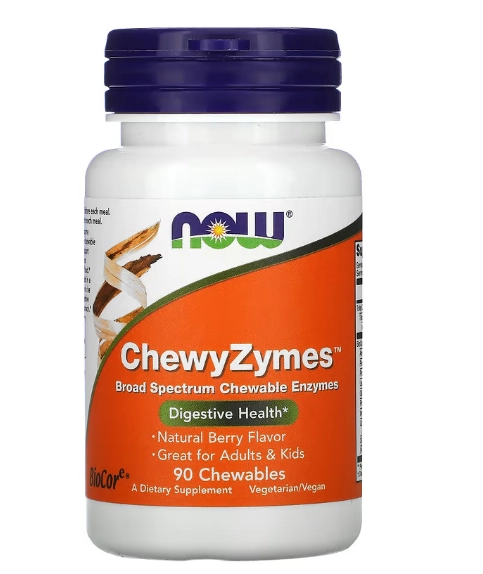 ChewyZymes, 90 Comprimidos Mastigáveis Sabor Natural de Amora, Now