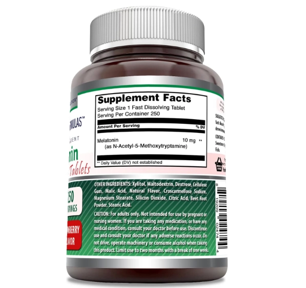 Melatonina 10mg, 250 Comprimidos Sabor Morango, Amazing Formulas