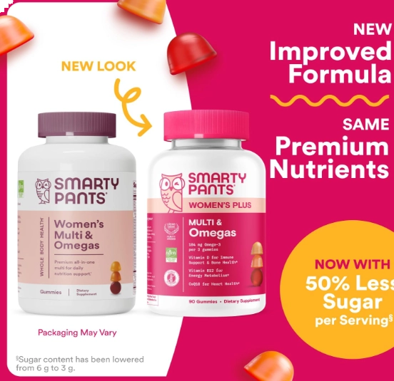 Multivitamínico Feminino Com Ômega 3, Metilfolato, CoQ10, Vitaminas e Inositol, 90 Gomas, SmartyPants