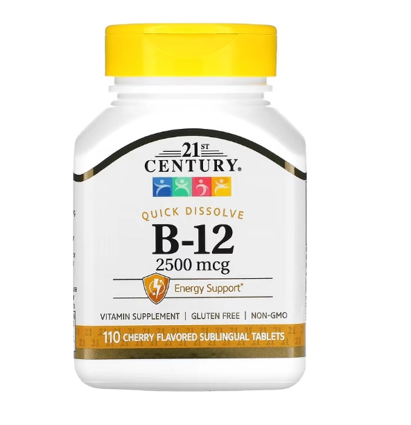 Vitamina B-12, 2500mcg, 110 Comprimidos Sabor Cereja, 21st Century