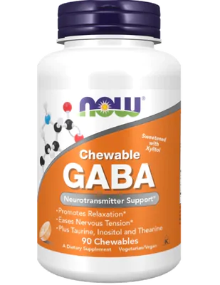 GABA, 500mg, 90 Comprimidos Mastigáveis Sabor Laranja, Now