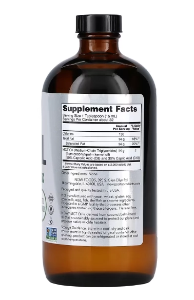 Óleo MCT, Sem Sabor, 473 ml, Now