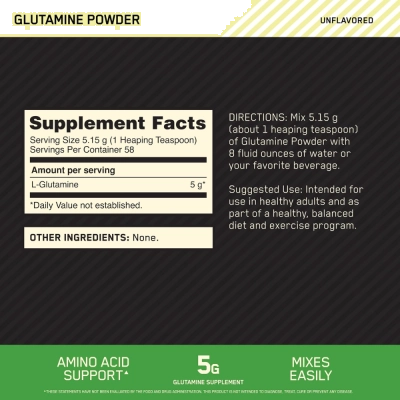 L-Glutamine Muscle Recovery Powder, 300g, Optimum Nutrition