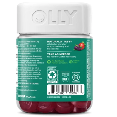 Melatonina 3mg, Para Suporte Muscular para Sono e Dor, 40 Gomas Sabor Frutas Vermelhas, OLLY