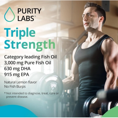 Omega-3 3000mg, Óleo de Peixe, 180 Softgels, Purity Labs