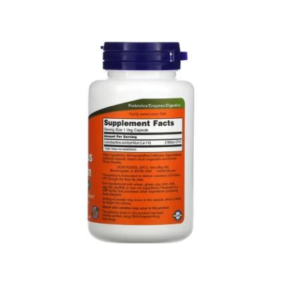 Probiótico Acidophilus 2 Bilhões de UFCs, Equilíbrio da Microbiota Intestinal e Suporte Digestivo, Now 