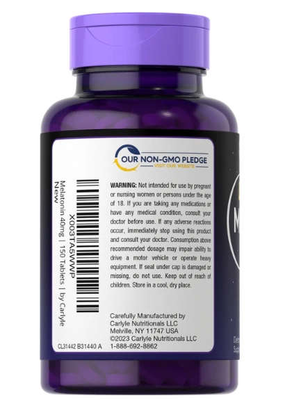 Melatonina 40mg, Fast Dissolve, 150 Comprimidos Sublinguais, Carlyle