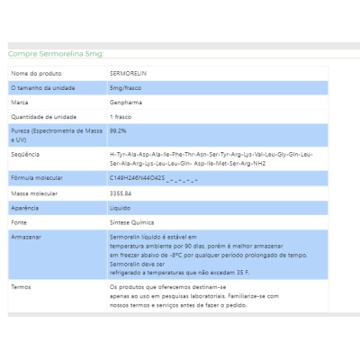 Sermorelin 5mg, Redução de Gordura Aumento da Massa Muscular, Gen Pharma