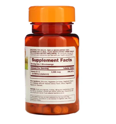 Vitamina B12, 5000mcg, 90 comprimidos sabor cereja, Sundown