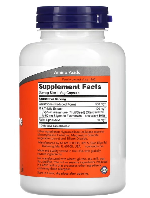 Glutationa 500mg, 120 Cápsulas, Now
