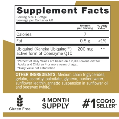 Ubiquinol 200mg Extra Strength, Softgels, Qunol