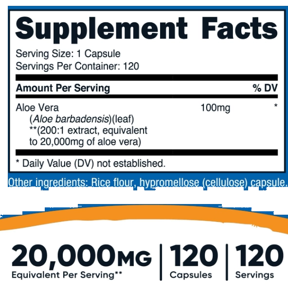 Aloe Vera, 100mg, 120 Cápsulas, Nutricost
