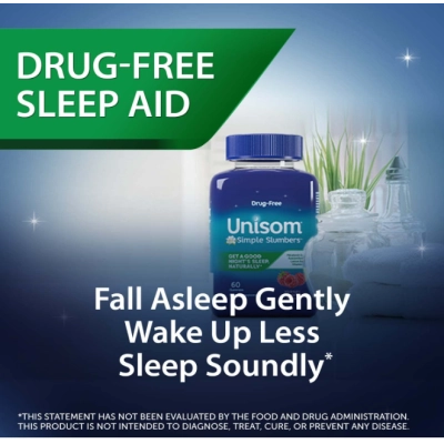 Simple Slumbers, Melatonina 5mg com  Vitamina B, Passiflora e Erva-cidreira, 120 Gomas sabor framboesa, Unisom  