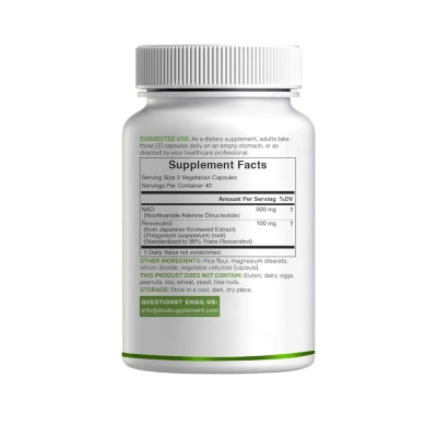 NAD+ Nicotinamide Adenine Dinucleotide RESVERATROL, 1000Mg, 120 Cápsulas, Deal Supplement
