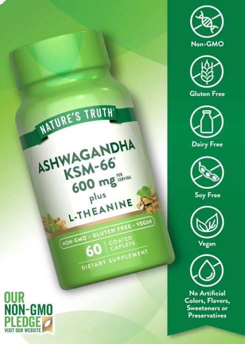 Ashwagandha KSM-66 com L-Teanina, 60 Cápsulas, Nature's Truth